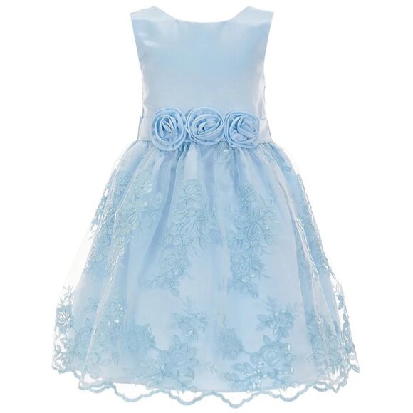 NEW Bonnie Jean Girls Size 4-16 Blue Embroidered Sequin Mikado Dress - Picture 1 of 4